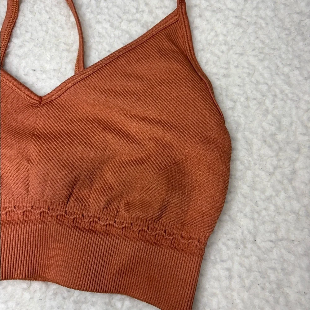 Gymshark Women Orange Ribbed Seamless Racerback Sport Bra
